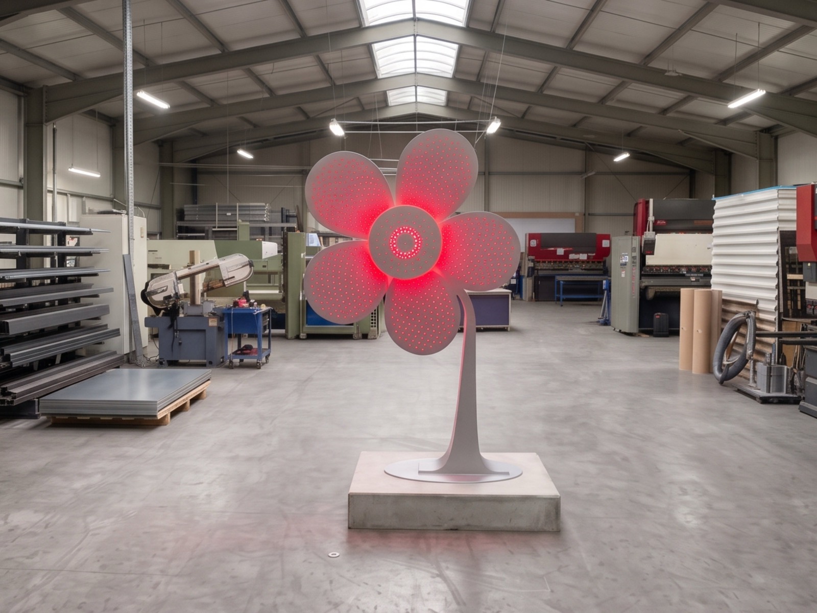Beleuchtete Blumenskulptur als Sonderbau von bohn in der Werkstatt